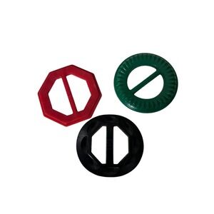 Plastic Scarf Buckles Rings Red Octagon Green Black Round Vintage‎ 1960s
